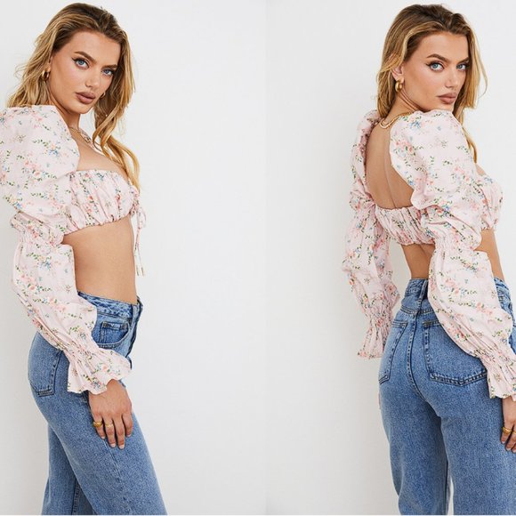 House of CB 'Henrietta' Pink Floral Shirred Bralette Top NWOT - Picture 6 of 10